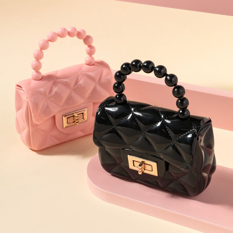 Kids Pure Color Geometry Lingge Pearl Handbag Clutch Purse for Girls Pink