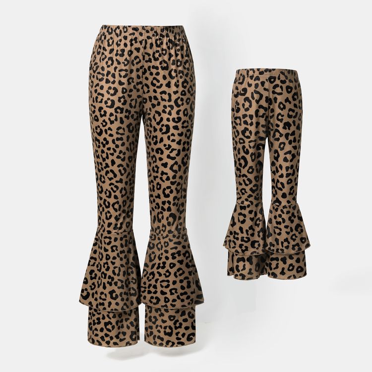 pantalones de campana con volantes en capas de leopardo marrón para mamá y  para mí Sólo €10.52 Patpat ES Móviles