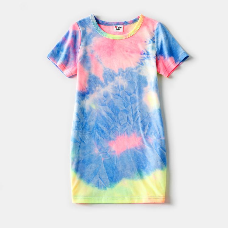 Tie Dye Short-sleeve Bodycon T-shirt Dress for Mom and Me Multi-color