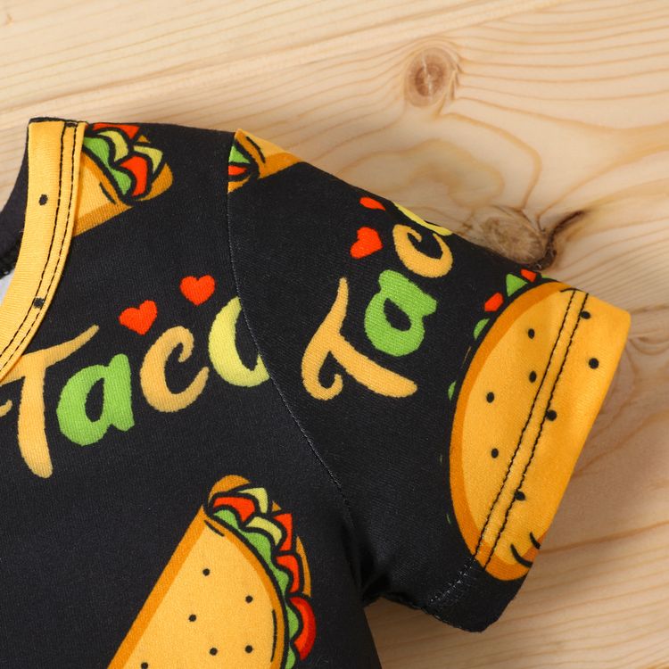 Baby Boy Hamburger and Letter Print Short-sleeve Jumpsuit Black