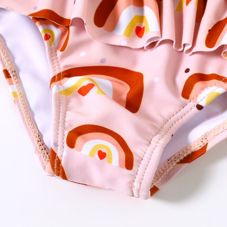 Baby Girl All Over Rainbow Print Sleeveless Ruffle One-piece Swimsuit Light Pink