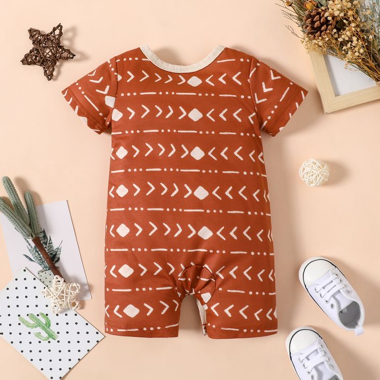 Baby Boy All Over Print Short-sleeve Snap Romper Brown