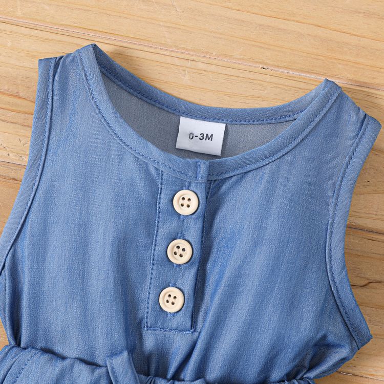 Baby Boy/Girl Light Blue Imitation Denim Sleeveless Button Up Jumpsuit Light Blue