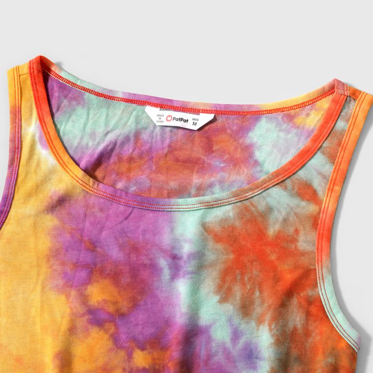 Family Matching Tie Dye Sleeveless Tank Dresses and Short-sleeve T-shirts Sets Colorful