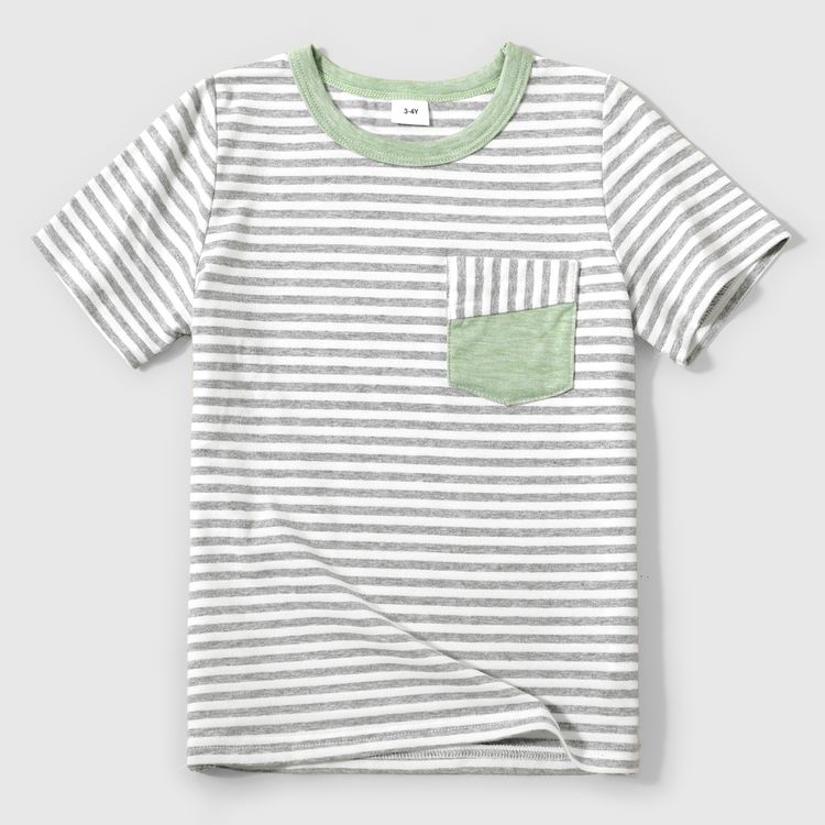 Family Matching Green Halter Neck Sleeveless Drawstring Dresses and Striped Splicing Short-sleeve T-shirts Sets Green