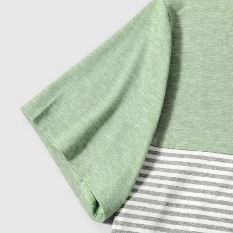 Family Matching Green Halter Neck Sleeveless Drawstring Dresses and Striped Splicing Short-sleeve T-shirts Sets Green