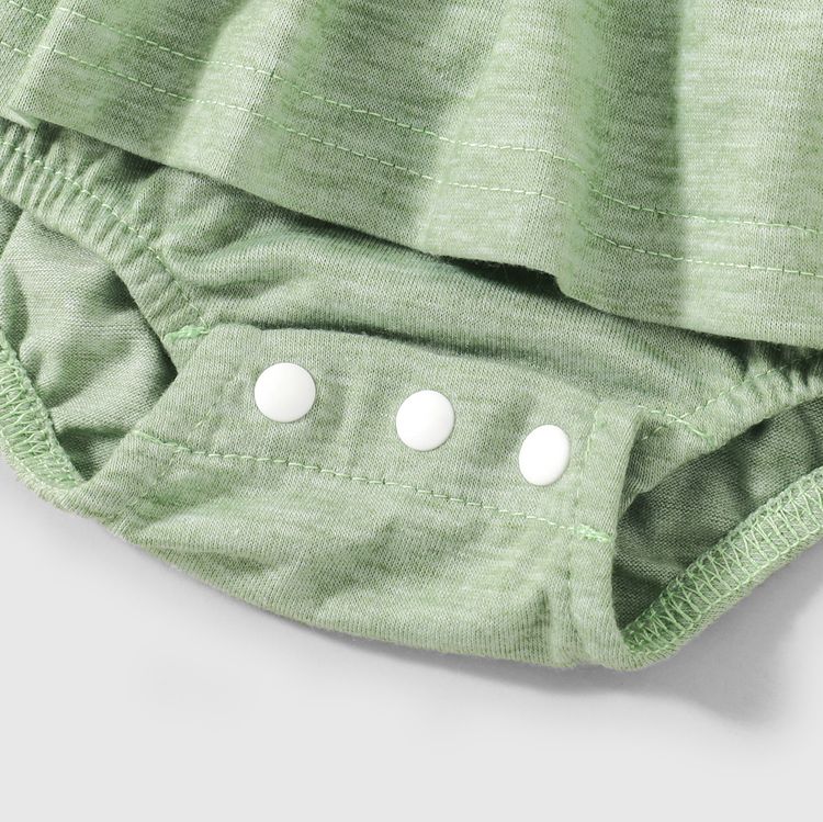 Family Matching Green Halter Neck Sleeveless Drawstring Dresses and Striped Splicing Short-sleeve T-shirts Sets Green