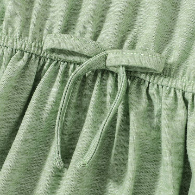 Family Matching Green Halter Neck Sleeveless Drawstring Dresses and Striped Splicing Short-sleeve T-shirts Sets Green