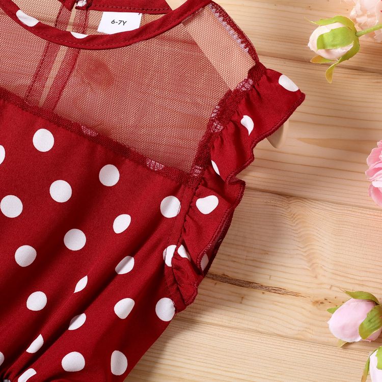 Kid Girl Polka dots Mesh Design Sleeveless Layered Dress Red