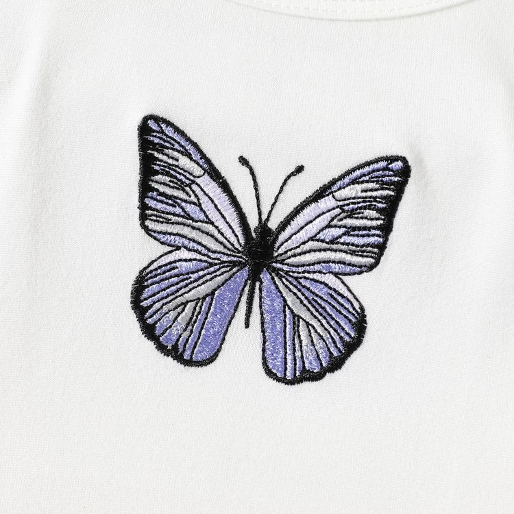 Toddler Girl Butterfly Embroidered/Print Short-sleeve Tee White