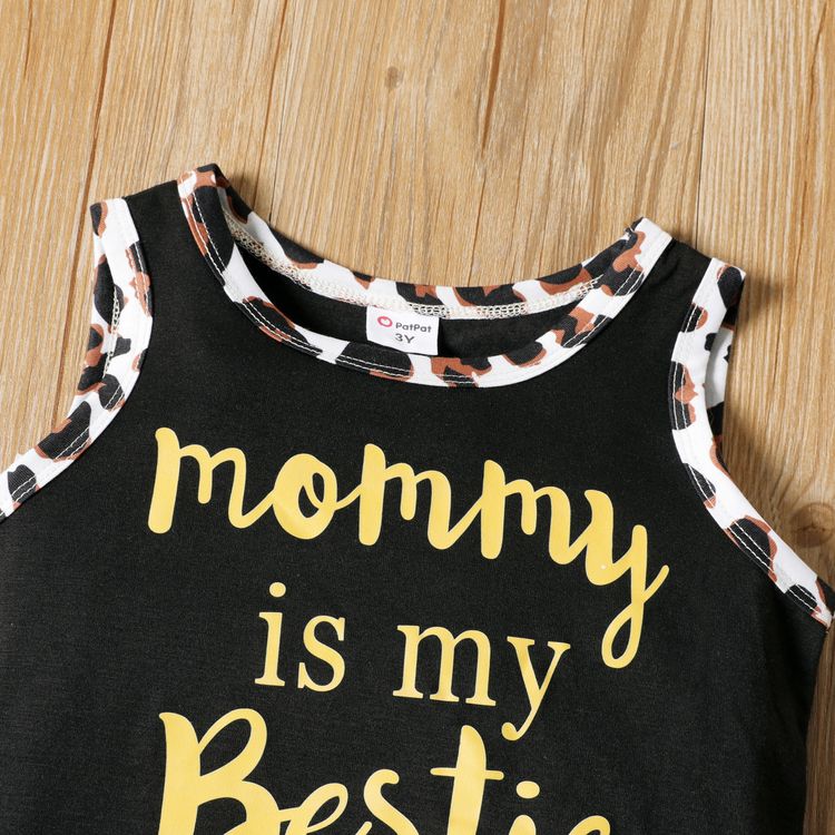 Mother's Day 2-piece Toddler Girl Letter Leopard Print Tank Top and Elasticized Shorts Set Black