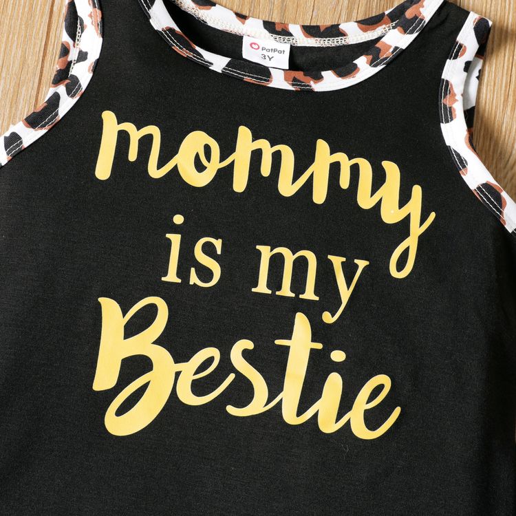 Mother's Day 2-piece Toddler Girl Letter Leopard Print Tank Top and Elasticized Shorts Set Black