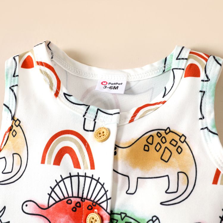 Baby Boy Allover Dinosaur Print/Striped Sleeveless Button Jumpsuit Color block