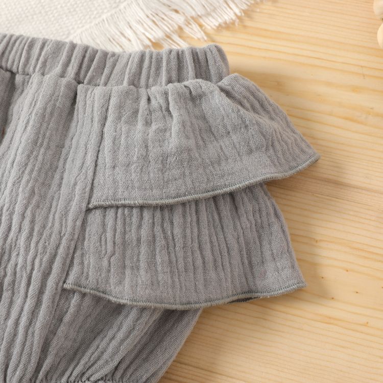 100% Cotton Crepe Baby Girl Solid Layered Ruffle Shorts Grey