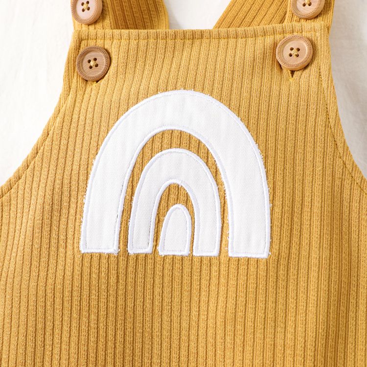 Baby Boy/Girl 95% Cotton Ribbed Rainbow Design Overalls Shorts YellowBrown