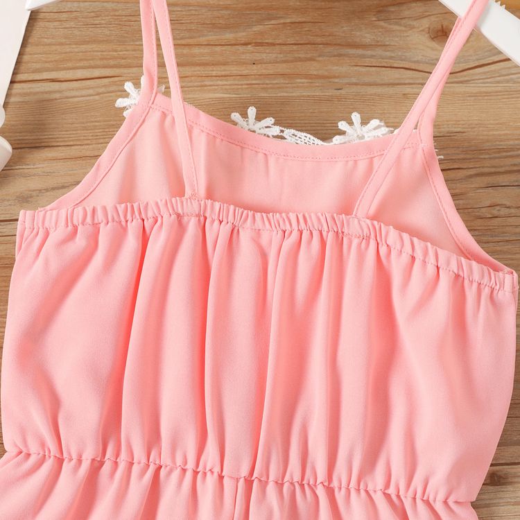 Kid Girl Floral Lace Design Solid Color Cami Rompers Jumpsuits Shorts Pink