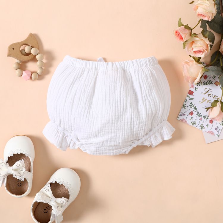 Baby Girl 95% Cotton Crepe Ruffle Trim Shorts White