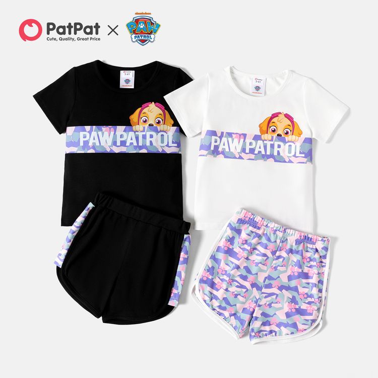 PAW Patrol 2pcs Toddler Girl Letter Camouflage Print Short-sleeve Cotton Tee and Elasticized Shorts Set White