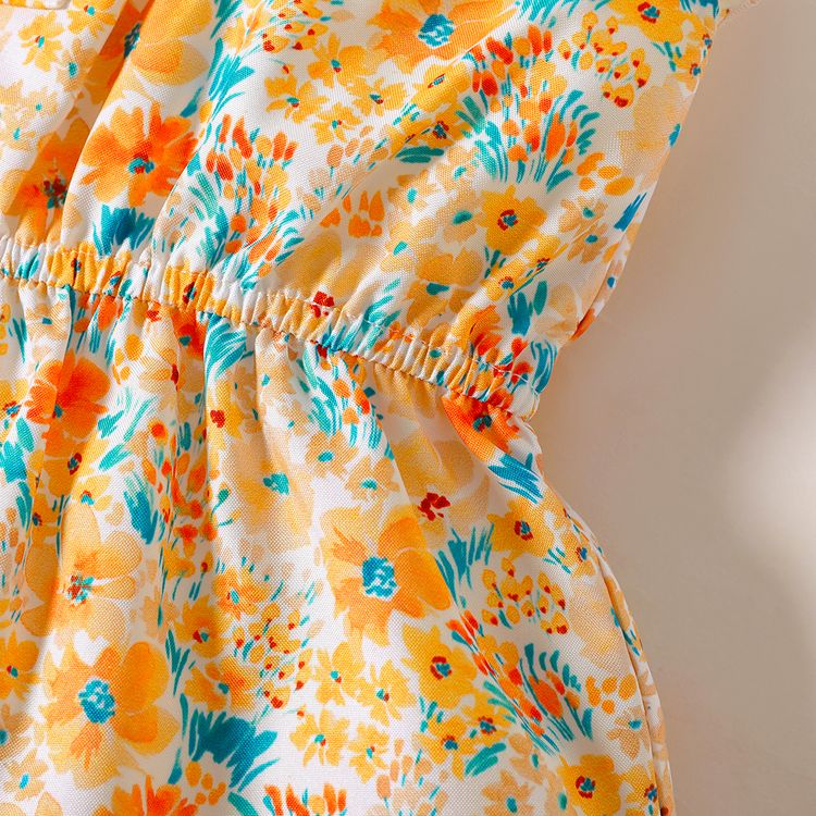 Toddler Girl Bowknot Design Stripe/Floral Print/Orange Cami Romper White