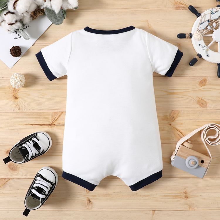 Baby Boy Print/Striped Short-sleeve Snap Romper White