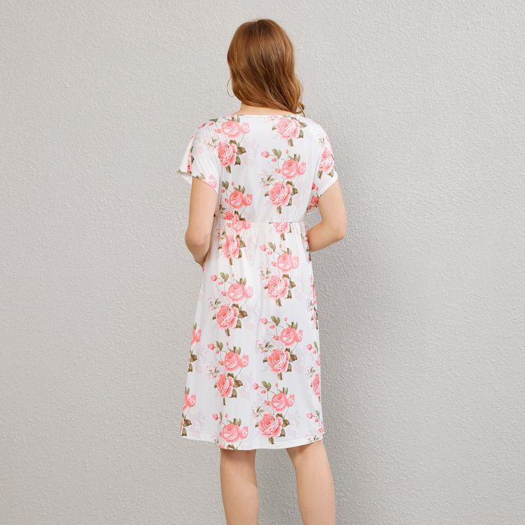 Nursing Allover Floral Print Short-sleeve Dress White