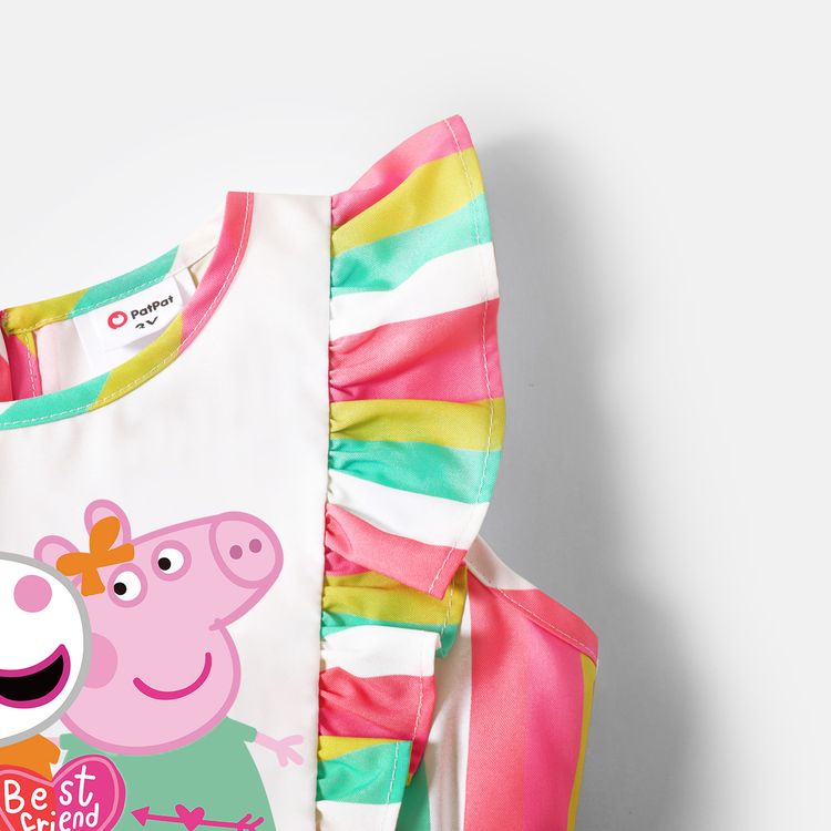 Peppa Pig Toddler Girl Letter Print Colorful Stripe Ruffled Sleeveless Dress COLOREDSTRIPES