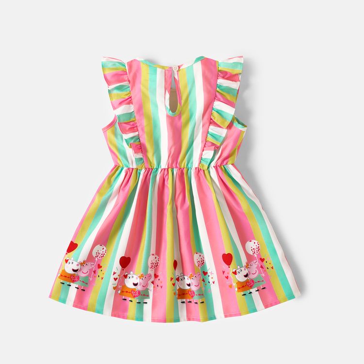 Peppa Pig Toddler Girl Letter Print Colorful Stripe Ruffled Sleeveless Dress COLOREDSTRIPES