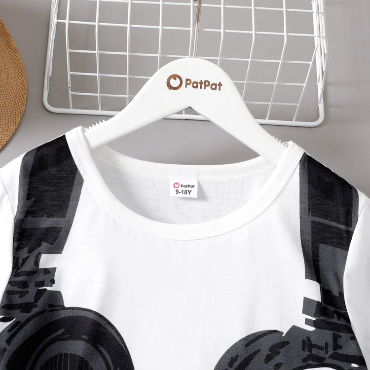 2pcs Kid Boy Headphone Print Short-sleeve White Tee and Khaki Shorts Set Purewhite