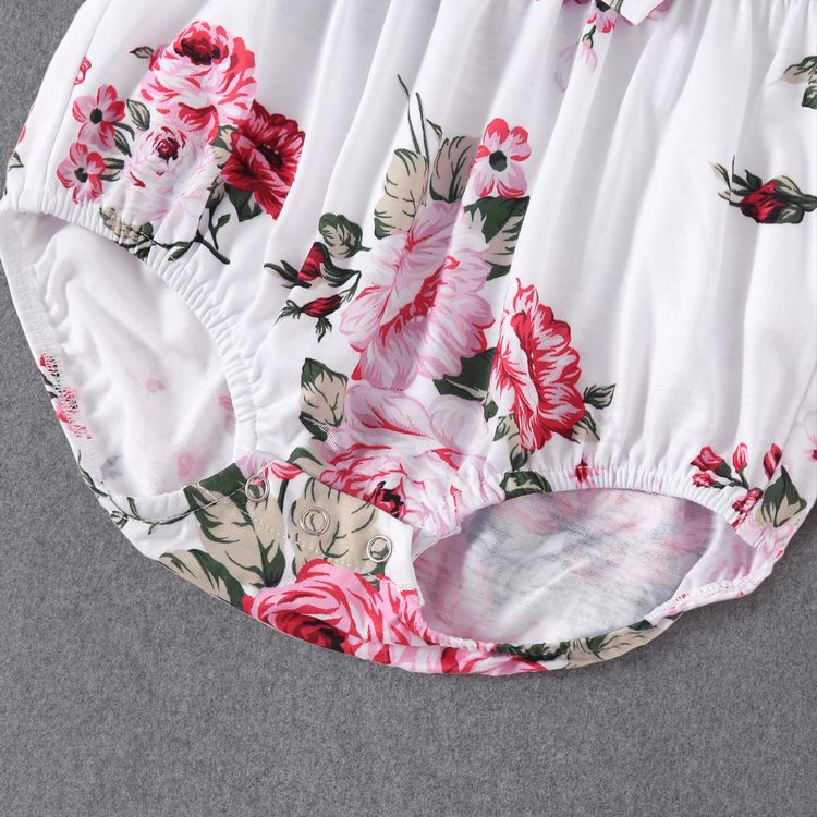 All Over Floral Print White Irregular Ruffle Hem Sleeveless Tank Dress for Mom and Me White