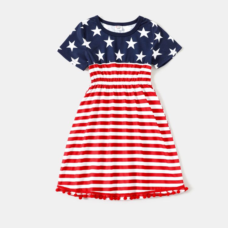 Family Matching Stars and Stripes Print Short-sleeve Dresses and Tank Tops Sets ColorBlock