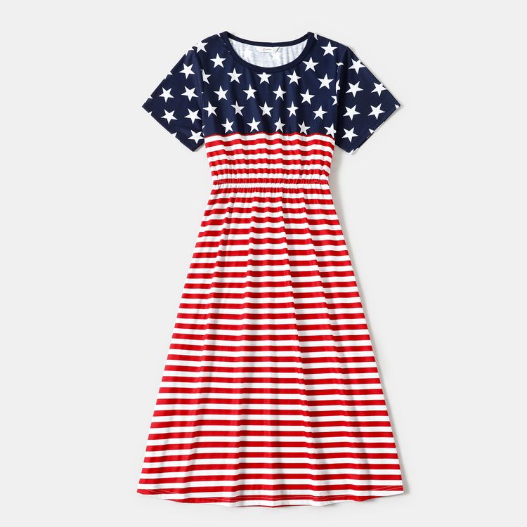 Family Matching Stars and Stripes Print Short-sleeve Dresses and Tank Tops Sets ColorBlock