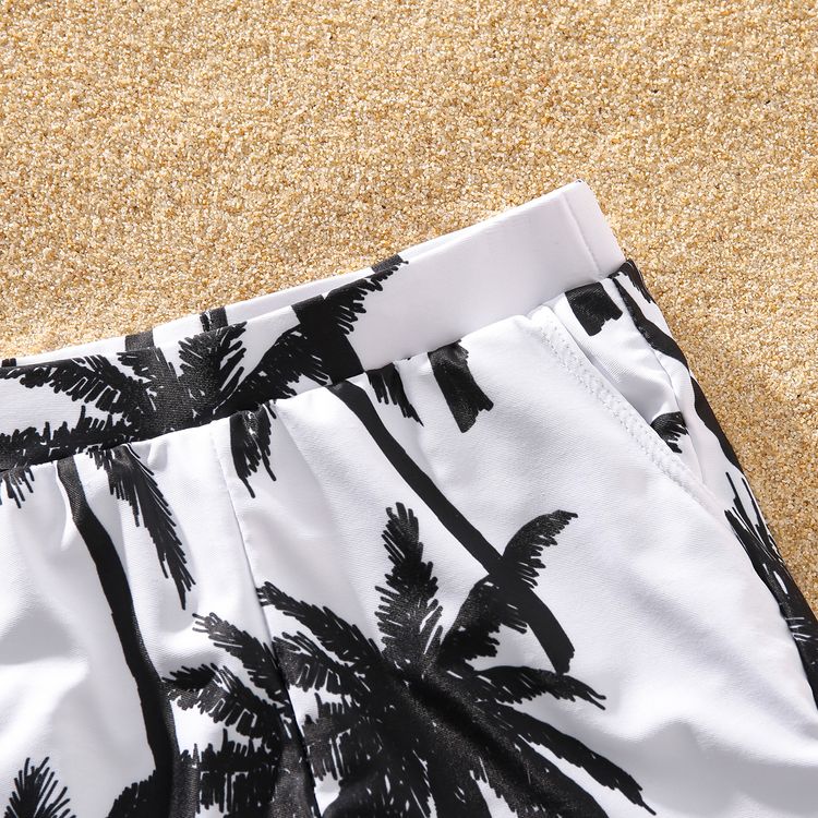 Family Matching Allover Coconut Tree Print Swim Trunks Shorts and Hollow Out One-Piece Swimsuit Black