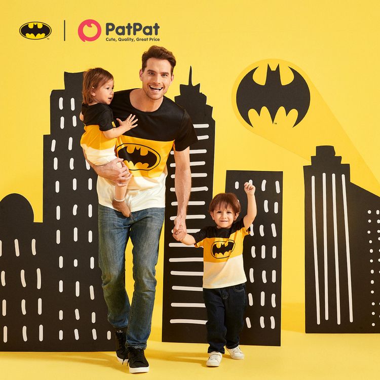 Batman Graphic Colorblock Short-sleeve T-shirts for Dad and Me BlackandWhite