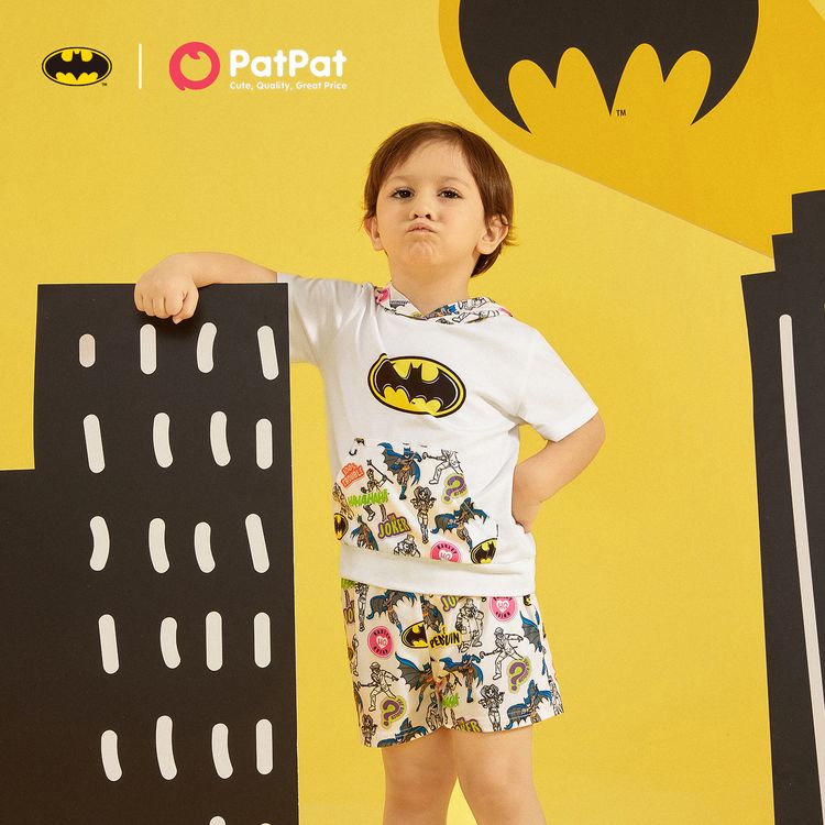 Batman 2-piece Toddler Boy Letter Print Hooded Tee and Elasticized Shorts Set White