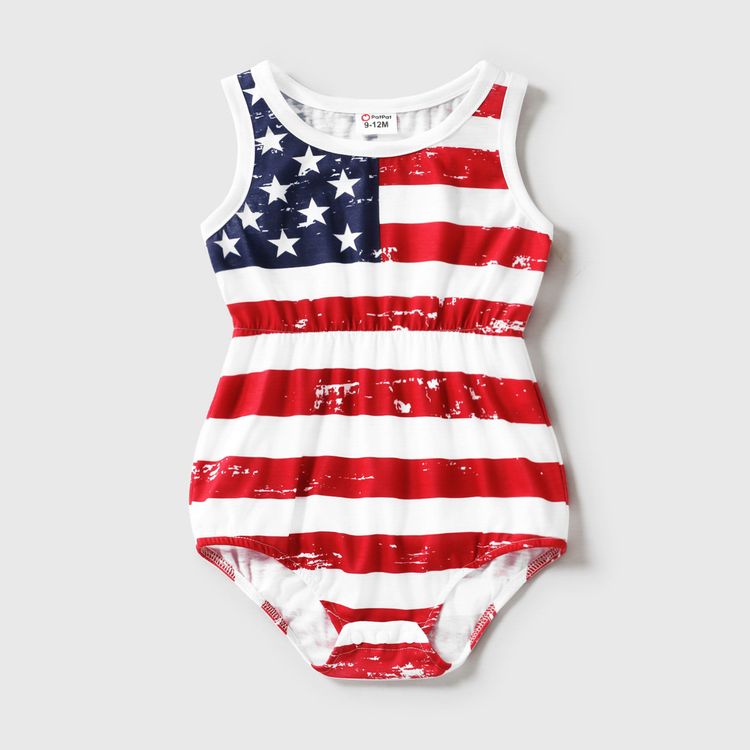 Stars and Striped Print Short-sleeve Drawstring Ruched Bodycon T-shirt Dress for Mom and Me Red
