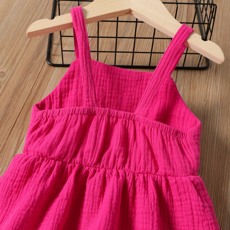 2pcs Toddler Girl 100% Cotton Solid Color Peplum Crepw Camisole and Elasticized Pants Set Hot Pink