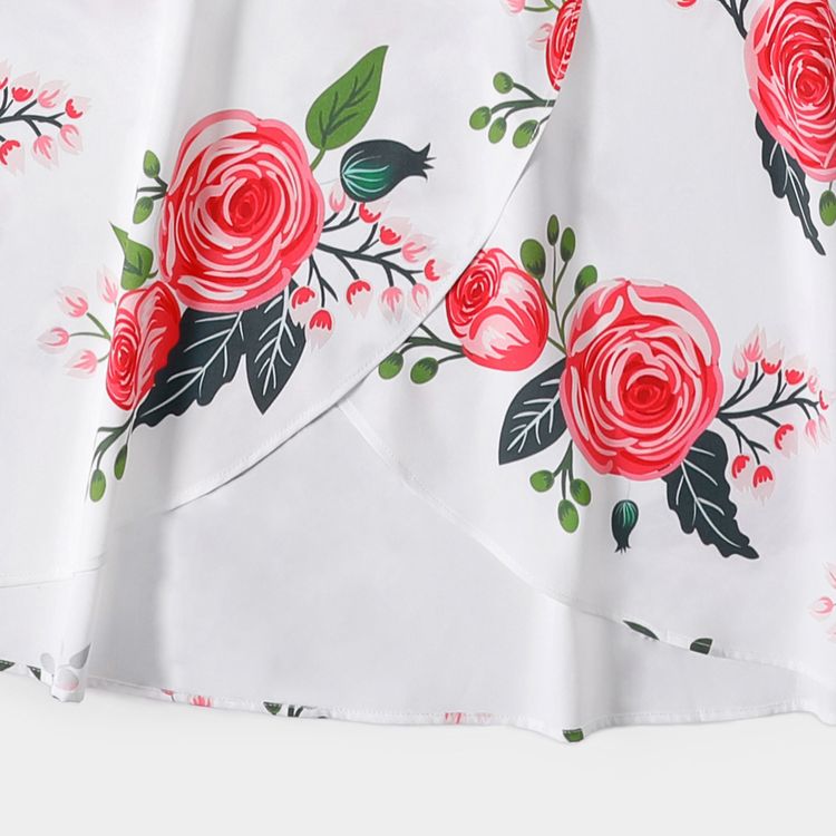 Solid Cross Wrap V Neck Splicing Floral Print Spaghetti Strap Dress for Mom and Me BLUEWHITE