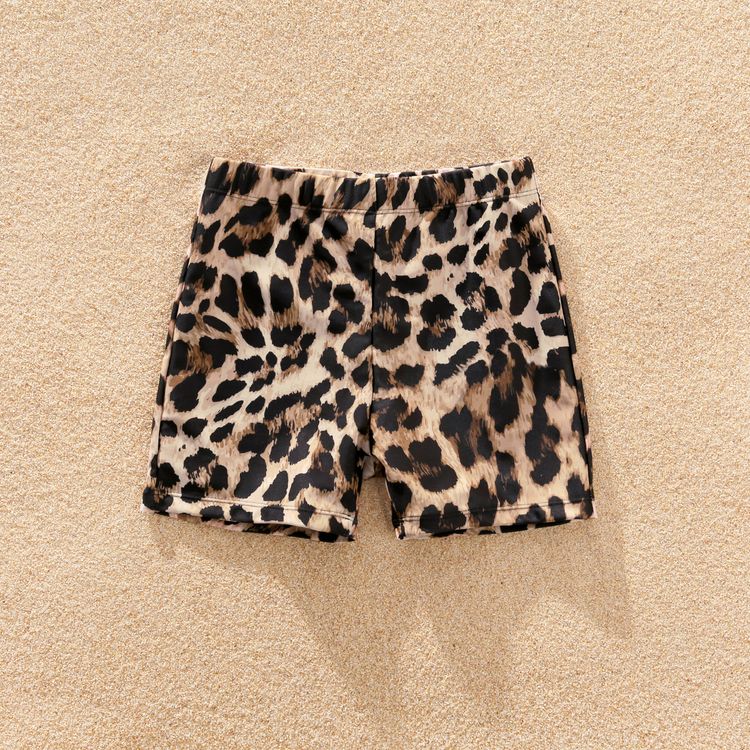 Family Matching Spaghetti Strap Bikini Set Swimwear and Leopard Swim Trunks Shorts Black