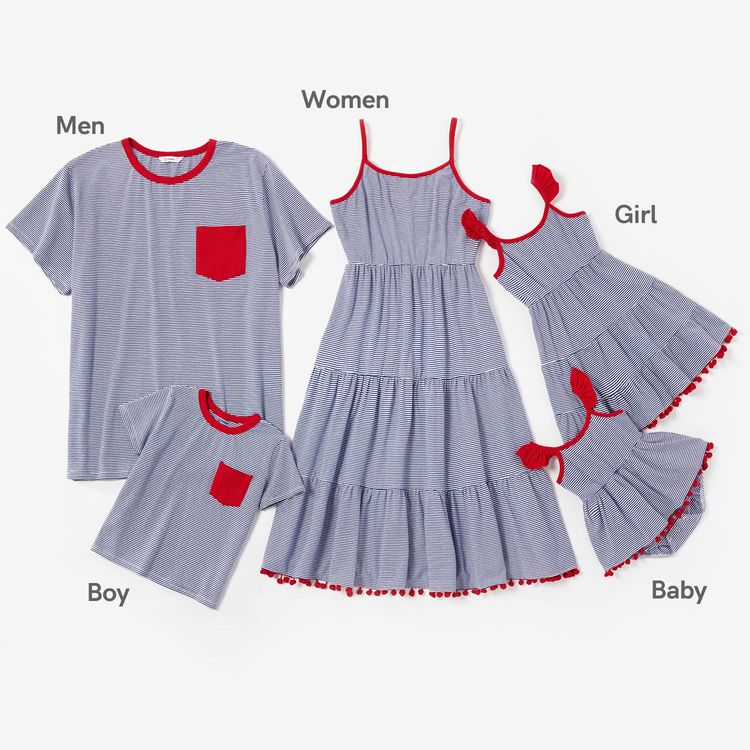 Mosaic Blue and White Pinstripe Family Matching Sets Dark blue/White/Red