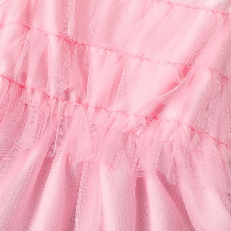Kid Girl Solid Color Mesh Design Sleeveless Dress Pink