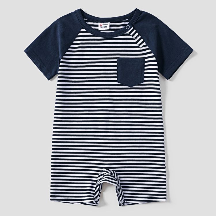 Family Matching Dark Blue Striped Spaghetti Strap Maxi Dresses and Short-sleeve T-shirts Sets COLOREDSTRIPES
