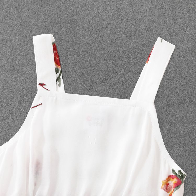 Allover Floral Print Deep V Neck Spaghetti Strap Dress for Mom and Me White