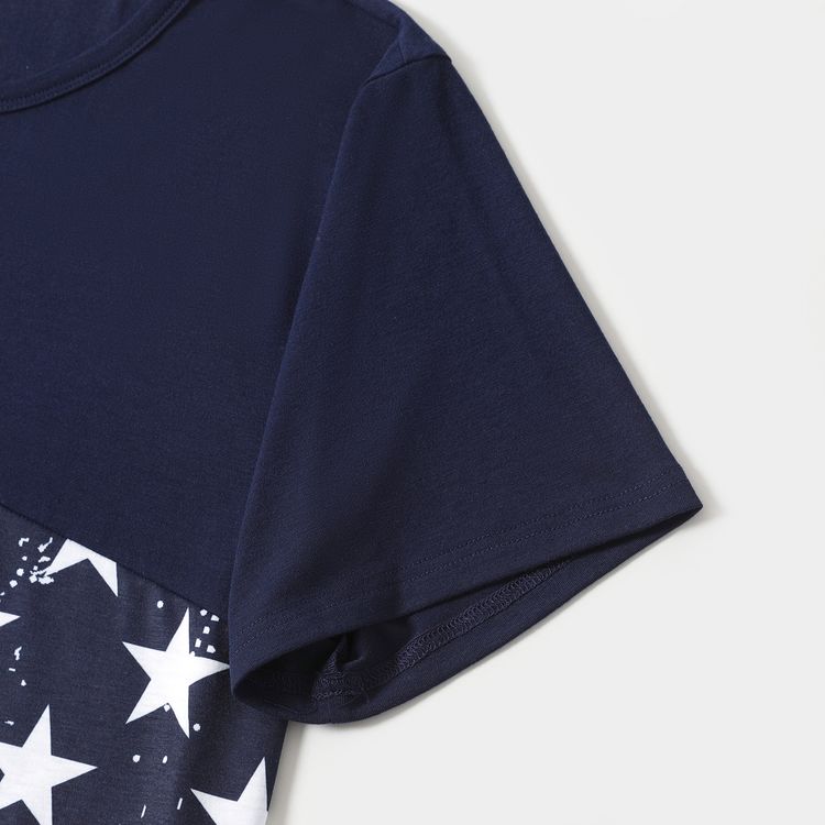 Family Matching Stars Stripes Print Spaghetti Strap Dresses and Short-sleeve T-shirts Sets ColorBlock