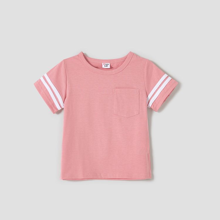 Family Matching Pink Lace Splicing Swiss Dot Ruffle-sleeve Dresses and Colorblock Short-sleeve T-shirts Sets Pink