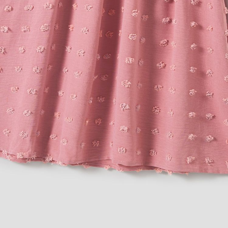 Family Matching Pink Lace Splicing Swiss Dot Ruffle-sleeve Dresses and Colorblock Short-sleeve T-shirts Sets Pink