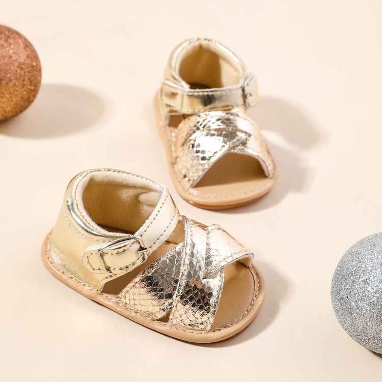 Baby / Toddler Glossy Crisscross Vamp Open Toe Sandals Prewalker Shoes Gold