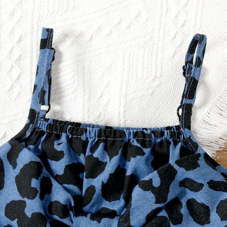 Baby Girl Blue Leopard Print Spaghetti Strap Bowknot Jumpsuit DENIMBLUE
