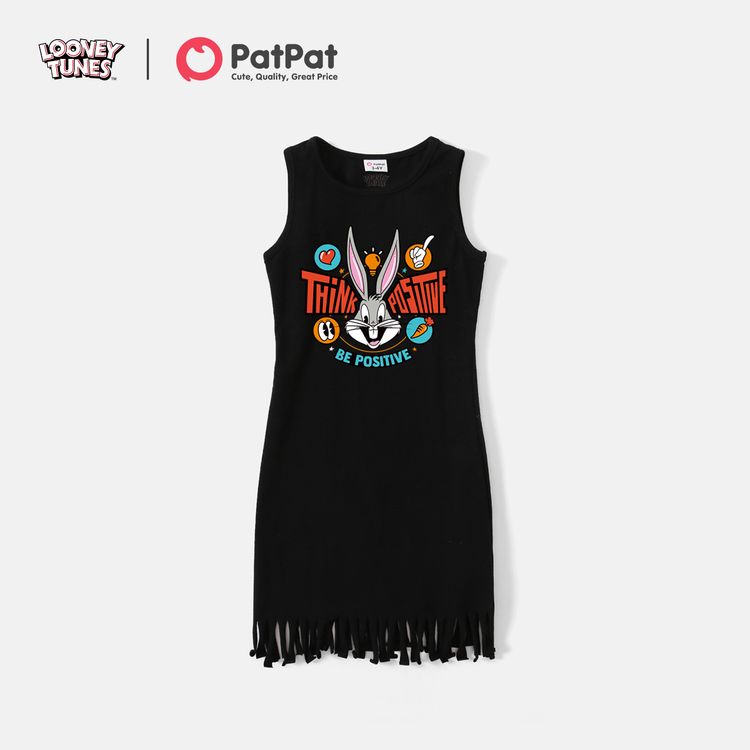 Looney Tunes Mommy and Me 100% Cotton Tassel Tank Dress Black