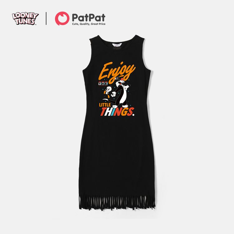Looney Tunes Mommy and Me 100% Cotton Tassel Tank Dress Black