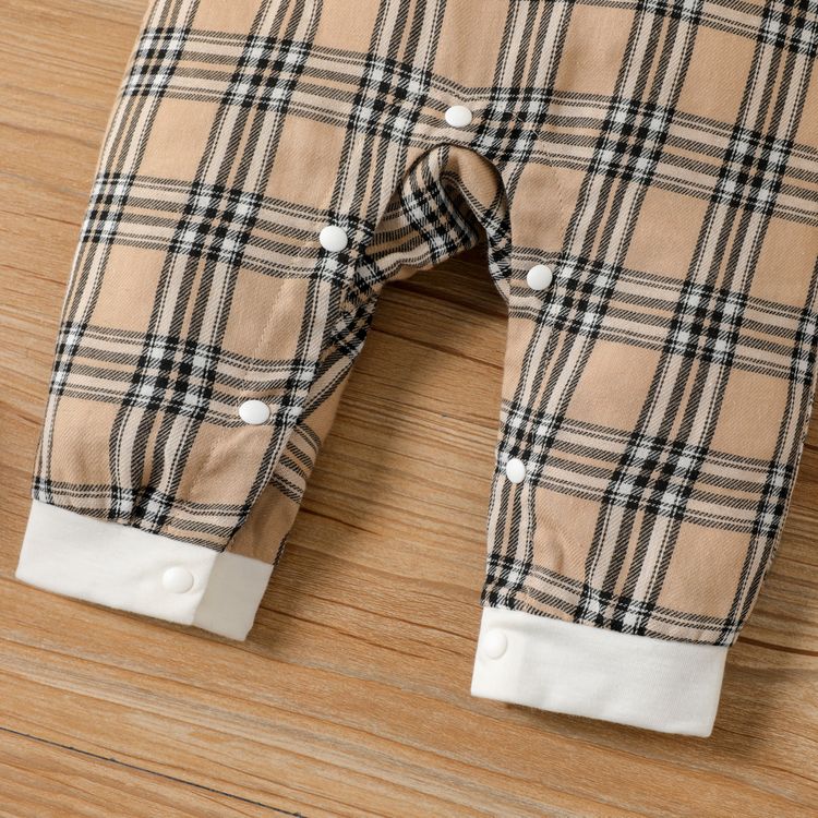 Baby Boy 95% Cotton Short-sleeve Bow Tie Design Splicing Plaid Jumpsuit ColorBlock